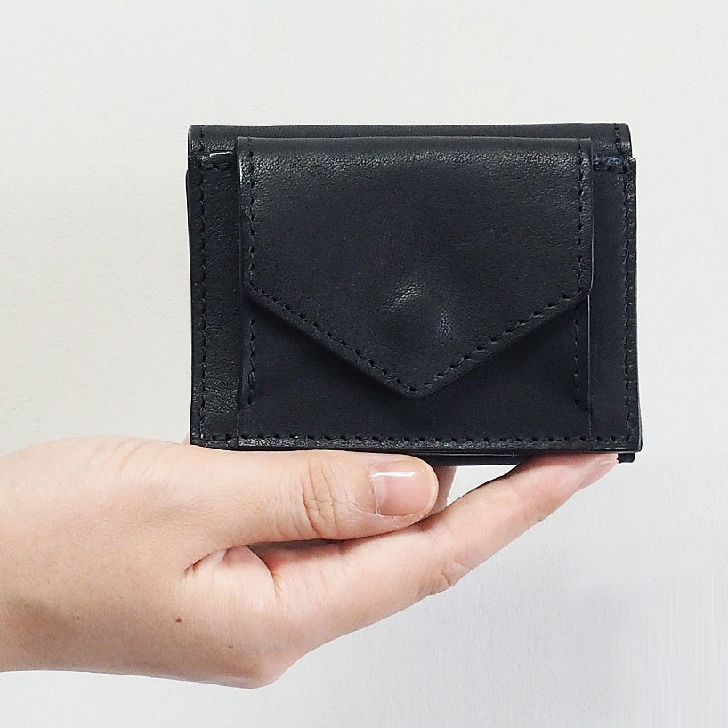 ANNAK(アナック)コンパクト三つ折り ミニウォレット栃木レザー オールレザー ブラック
