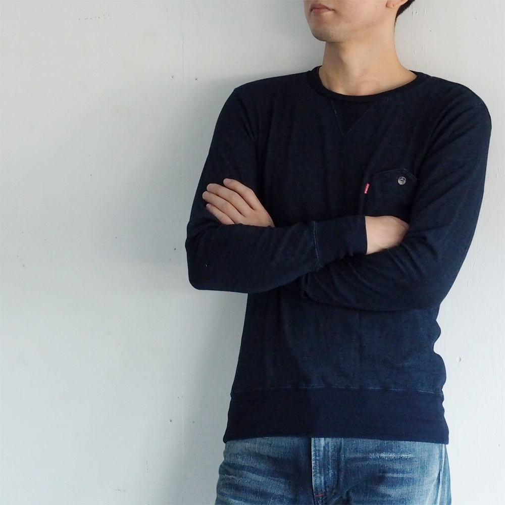 graphzero(グラフゼロ)インディゴロープ染色 山ポケット クルーネックTシャツ長袖 メンズ